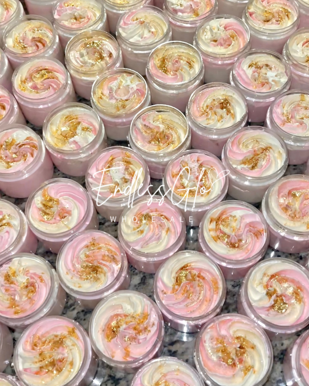 Private Label Whipped Body Butter Pink & White Swirl w/ Shimmer